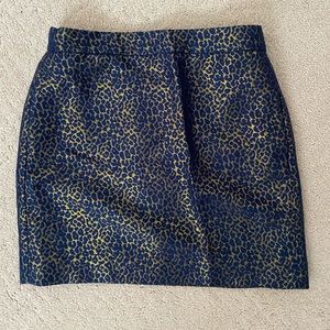 JCrew Navy & Metallic Gold Leopard Print Skirt Sz2